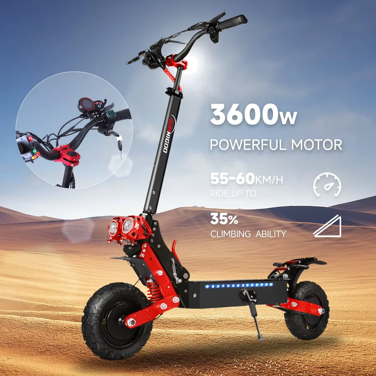 SUNNIGOO X7/X7PRO Electric Scooter 3600W Dual Motor Strong Powerful Max Speed 60-65km/h 11 Inch Off-Road Tires Foldable Powerful Escooter 60KM Long Range Waterproof IP54 NFC Lock  Dual Brakes All-Terrain Scooter