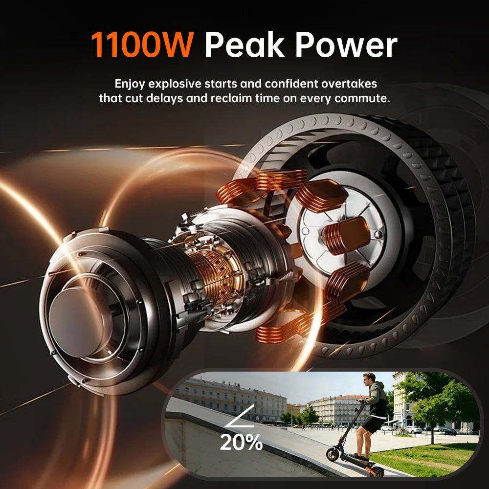NFC Fynzo S11 Fold E-Scooter 1100W 15.6Ah 45km/h Max Speed Dual Suspension 10" Tubeless Tires 60km Range Front Suspension Fork