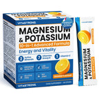 Vitastrong Magnesium & Potassium 10-in-1 Formula - 24 Sticks with Vitamin C and B-Vitamins, Orange Taste, Sucrose-free, GMO-free, Gluten-free