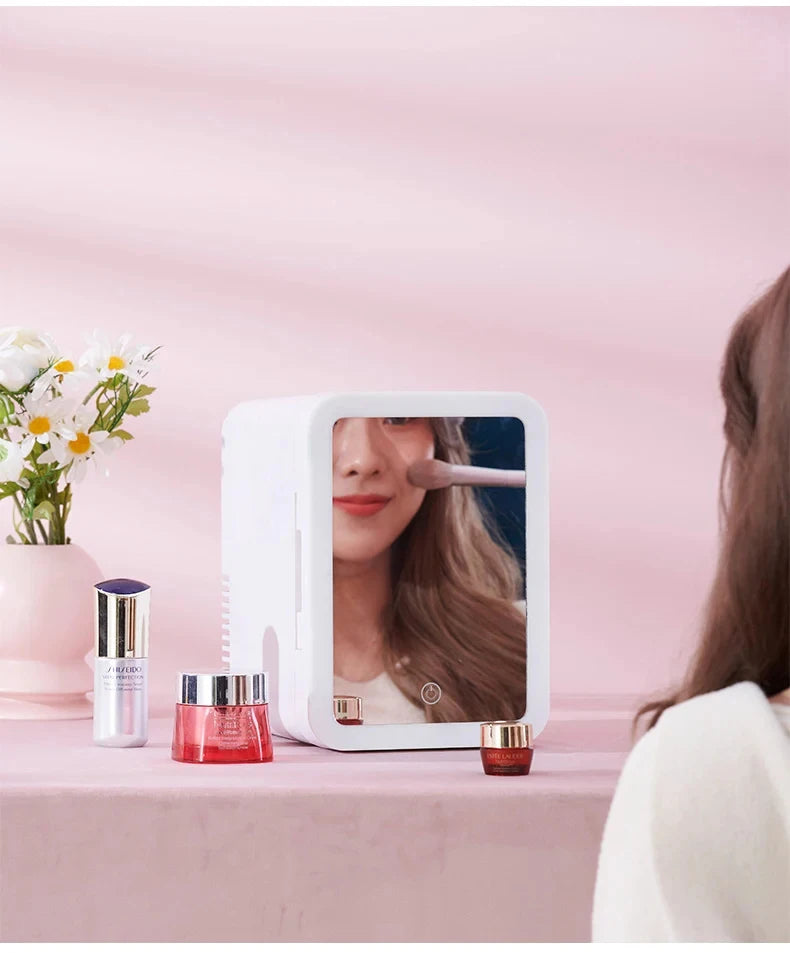 4L Mini Refrigerator Multifunction Cosmetics Cosmetic Dormitory Cooler Fridge Dual-use for Home Car Small Portable Fridge Mirror