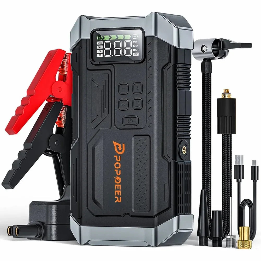 POPDEER PD-JA3 5000A 4-in-1 Jump Starter, 150PSI Air Compressor, 12V QC 3.0 Powerbank with LCD Display, 10L Gas/8L Diesel Ürün ana görseli
