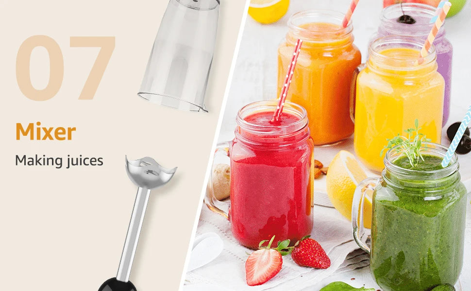 1500W 9-in-1 Immersion Hand Blender, 21 Speeds & Turbo, Includes Whisk, Chopper, Milk Frother & Masher for Blending, Pureeing