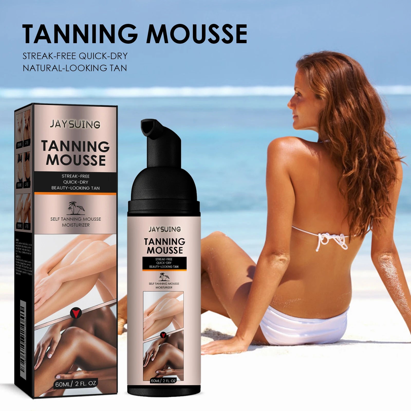 Beauty Self Tanner Mousse - Natural & Organic Ingredients , Dark Fake Tan , Sunless Tanner Clear & Non Toxic Tanning Foam