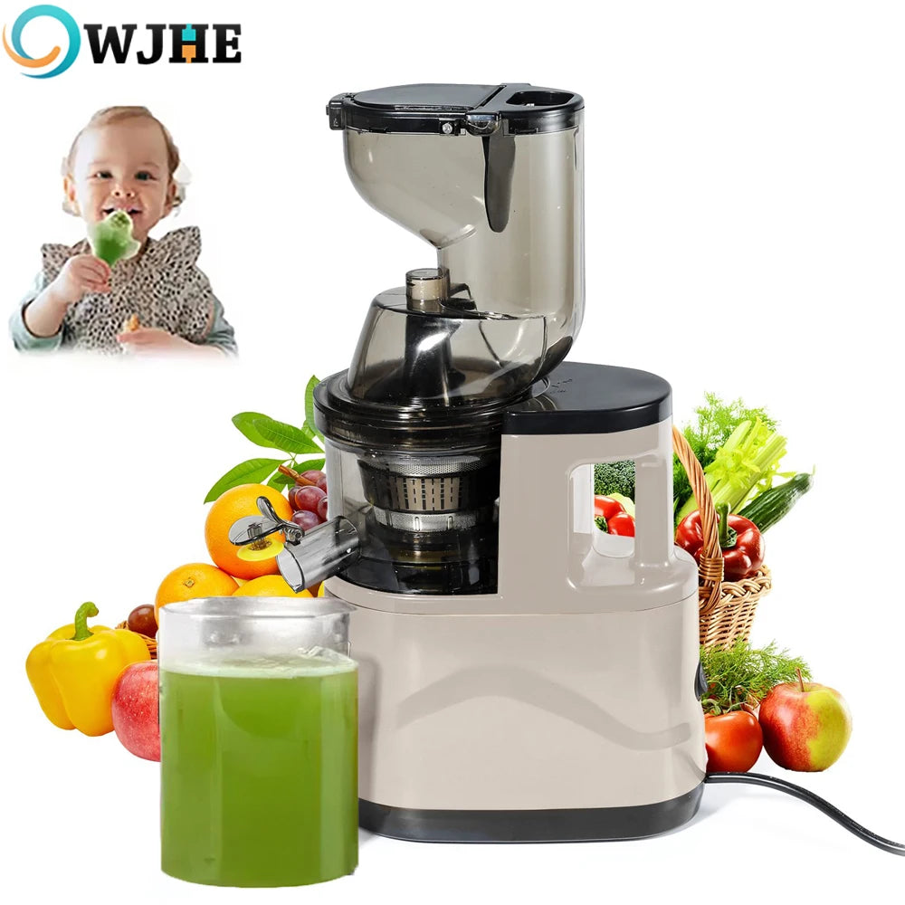 OWJHE Large Slow Masticating Juicer Cold Press Juicer Feed Chute Fit Whole Fruits Vegetable High Juice Yield Baby Food Processor