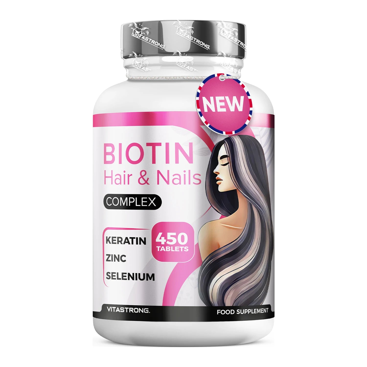 Biotin Hair Vitastrong 450 Tablets High Dosage (15 Months) Biotin Complex Premium with Keratin for Hair, Selenium, Zinc, Copper, Bamboo, Hair Vitamins & Nails, Hair Supplements Ürün ana görseli