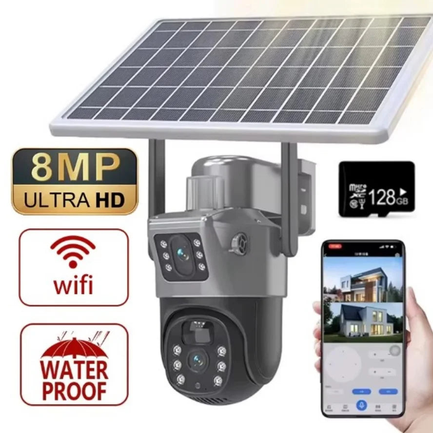 4K 8MP Dual Lens PTZ Solar Camera Dual screen PIR Human Tracking Outdoor WIFI Security CTV Surveillance IP Camera Ürün ana görseli