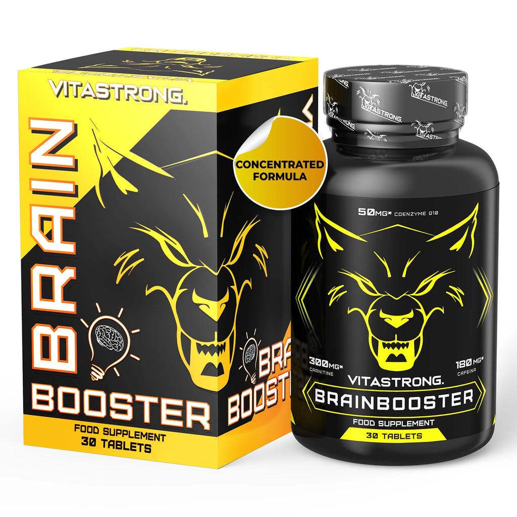 Vitastrong Brain Booster, Powerful Nootropic with Pantothenic Acid for Mental Performance, Caffeine Complex Supplement, Biotin, Carnitine, Coenzyme Q10, Vitamin B6, Vitamin B12 and Folic Acid