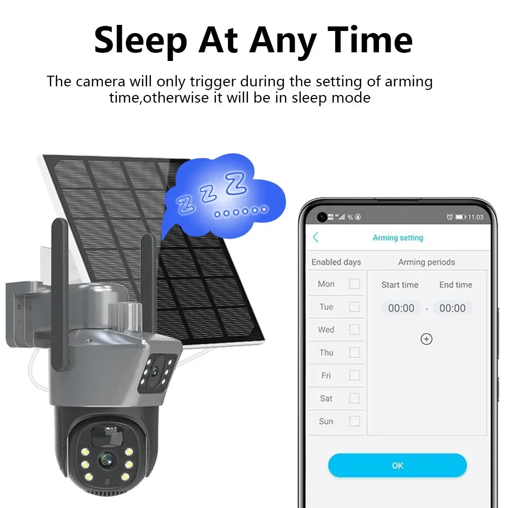 4K 8MP Dual Lens PTZ Solar Camera Dual screen PIR Human Tracking Outdoor WIFI Security CTV Surveillance IP Camera