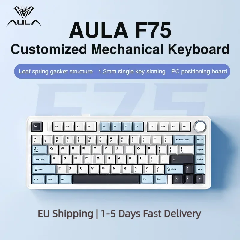 AULA F75 2.4G Wireless/Bluetooth/Wired Gaming Mechanical Keyboard RGB Customized 75% Layout OEM Profile Gasket Structure Ürün ana görseli
