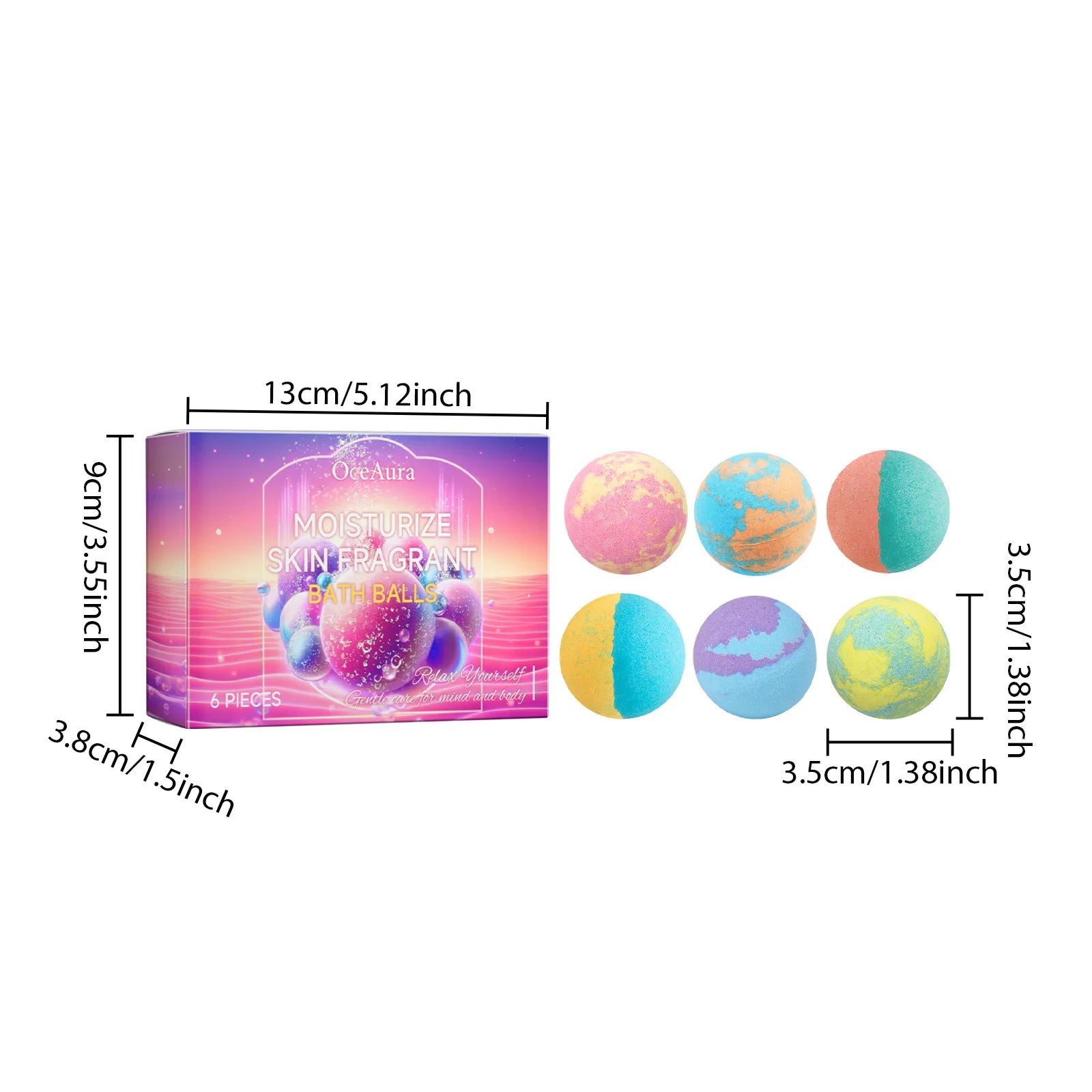OceAura 6pcs Bubble Bath Bomb Ball Exfoliating Body Nourish Skin Relieve Fatigue Stress Anxiety Clean Pores Body Bath Bomb Set