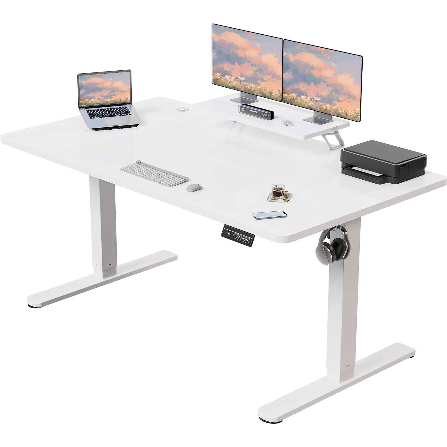 Devoko Height Adjustable desk Electric 180 × 80cm with Monitor Stand Ergonomic Seat Standing Desk (White) Ürün ana görseli