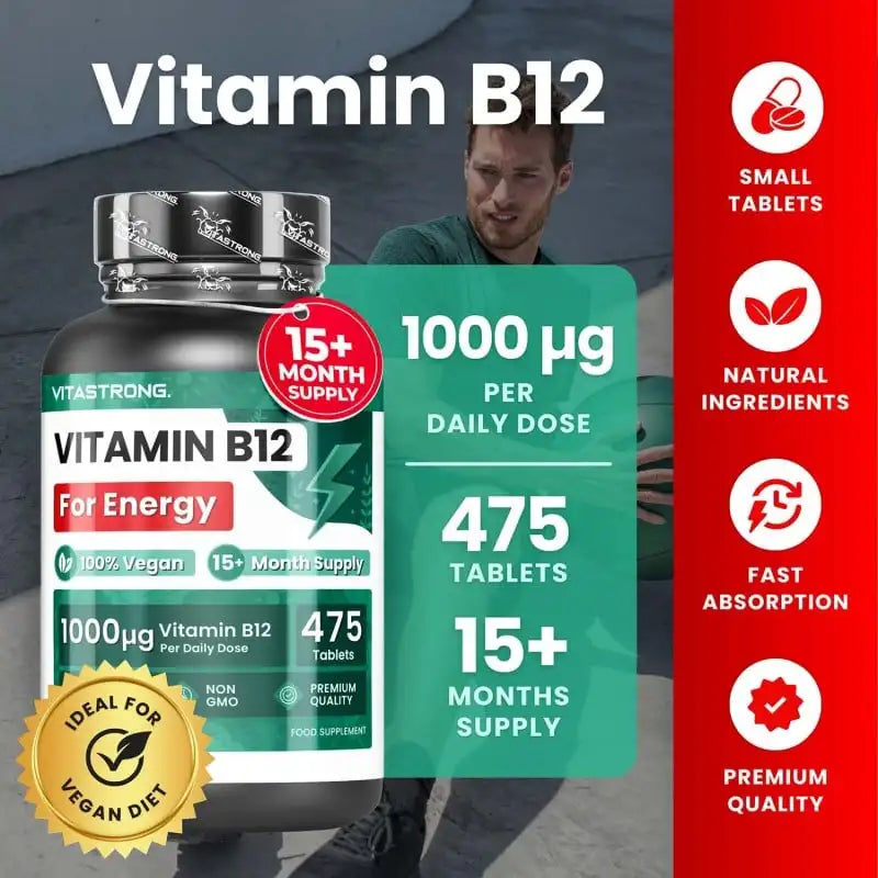 Vitamin B12 1000mcg Vegan, 475 Tablets, 1 per Day (Escort 15 + Months) B12 Vitamin for Energy, Fatigue and Immune System, Vit B12 High Quality Vitamin B 12 Cyanocobalamin Without GMOs Secondary image