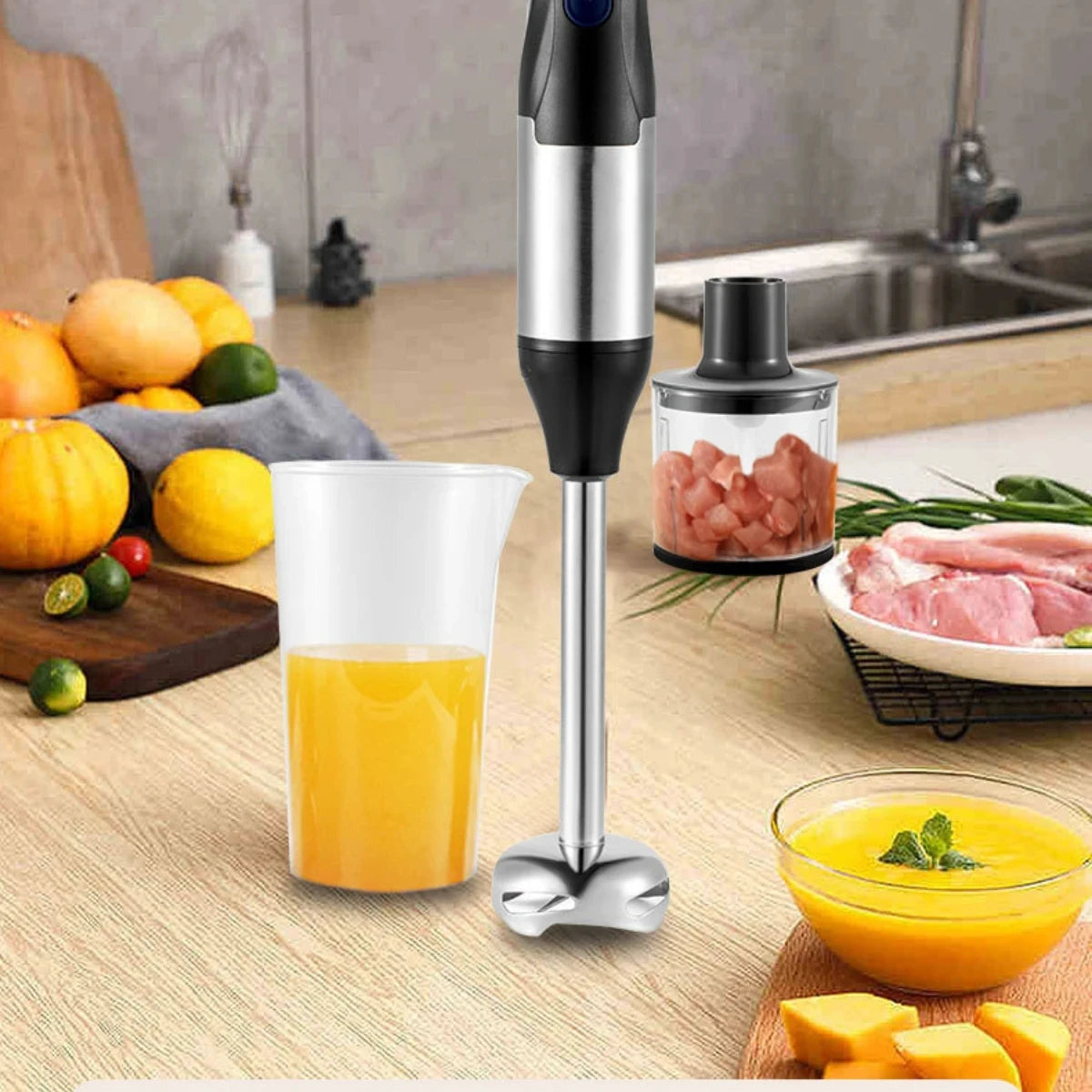 1000W 4-in-1 Electric Hand Blender Immersion Mixer Stainless Steel Stick Food Processor Low Noise 36-45dB for Baby Food Soup Smoothie 220V