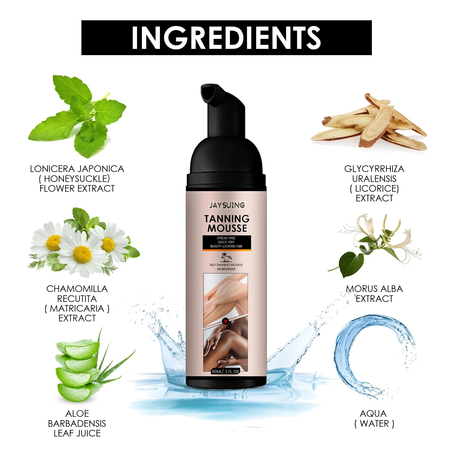 Beauty Self Tanner Mousse - Natural & Organic Ingredients , Dark Fake Tan , Sunless Tanner Clear & Non Toxic Tanning Foam