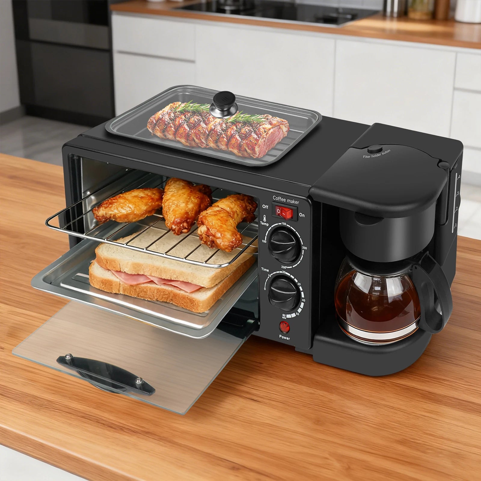 Multi-function Breakfast Maker 3 in 1 Insulation Sump Coffee Pot Anti-slip Feet Food Grade Water Tank Work Separately 220V Ürün ana görseli