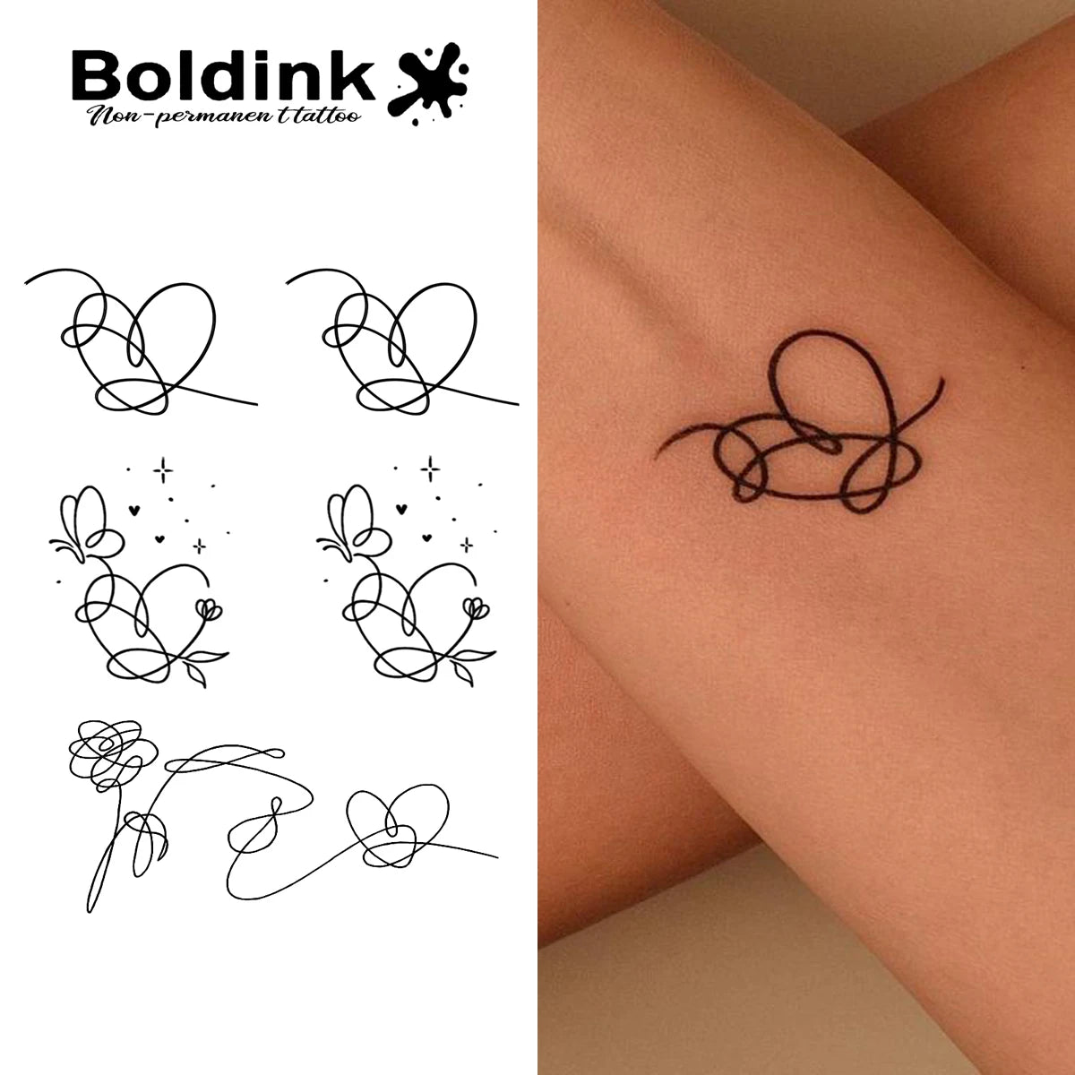 Heart butterfly Temporary Tattoo,Lasts To 15 Days New Technology Magic Waterproof Semi Permanent Sticker. Ürün ana görseli