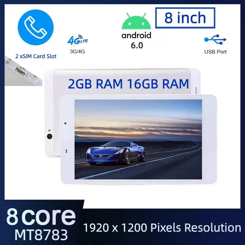 2026 New 8"  Android 6.0 3G/4G Phone Tablet 1920 x 1200 Pixels MT8783 Octa-Core 2GB RAM 16GB ROM GSM 2*SIM Cards