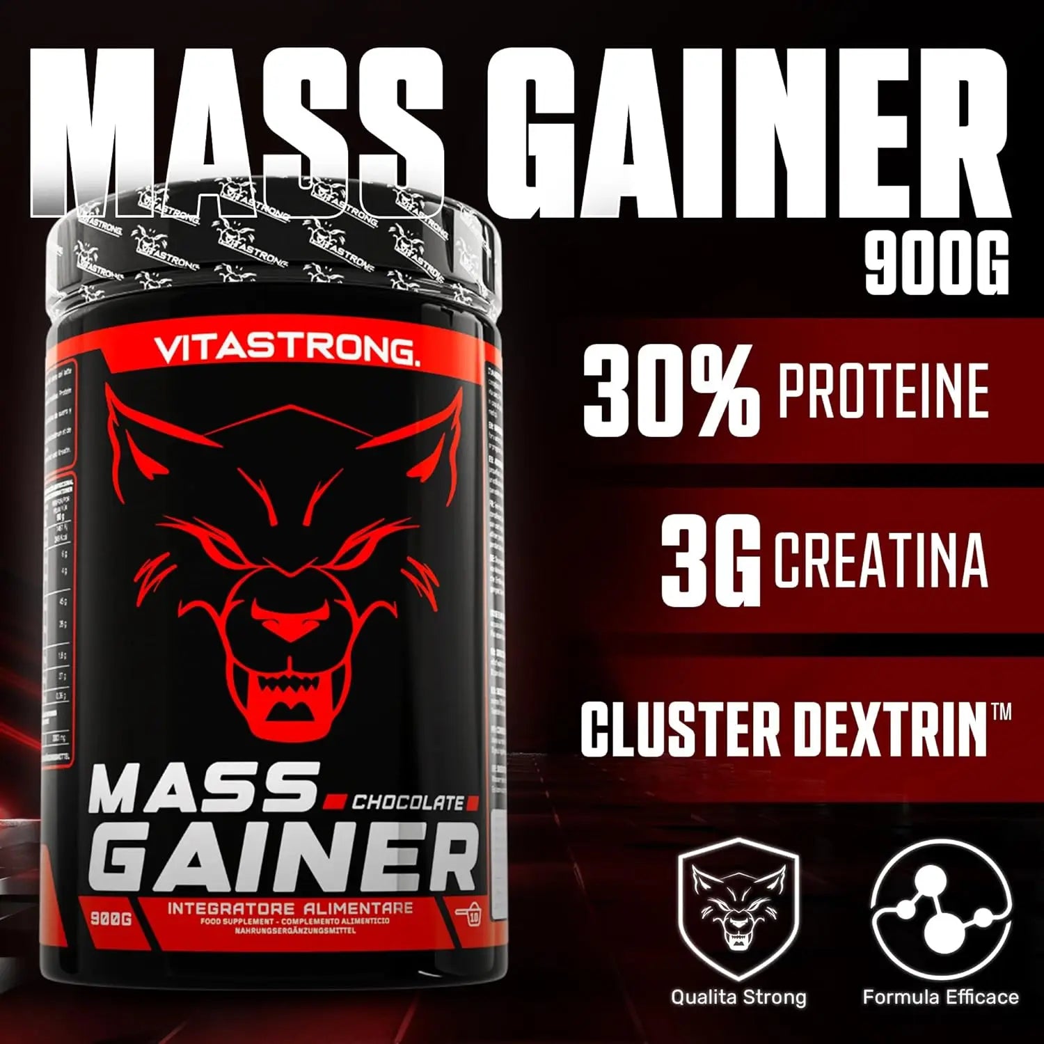 Mass Gainer Vitastrag, 30% High Caloric Protein Powder, Maltodextrins, Cluster Dextrin, 3G Creatine Monohydrated Powder, Gainer Muscle Mass Men & Women High Quality, Weight Gainer