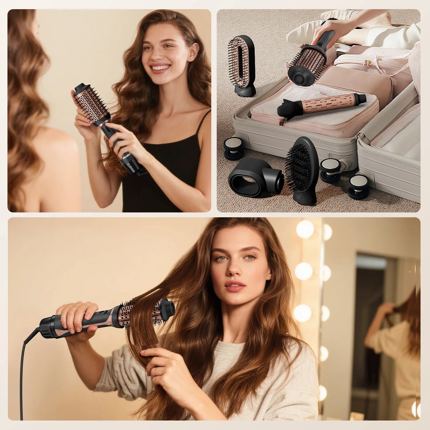 Professional 5-in-1 Hot Air Brush Set, Ionic Technology, 1200W Hair Dryer Styler Tool, 4 Heat Settings, 360° Swivel Cord