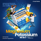 Vitastrong Magnesium & Potassium 10-in-1 Formula - 24 Sticks with Vitamin C and B-Vitamins, Orange Taste, Sucrose-free, GMO-free, Gluten-free