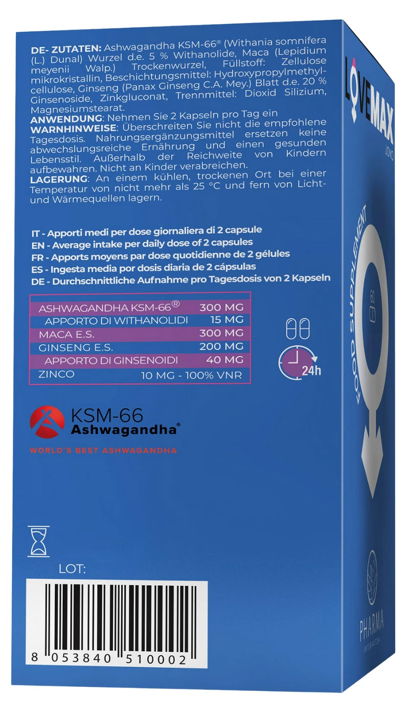 Supplement for man with maca, ashwagandha, zinc and ginseng