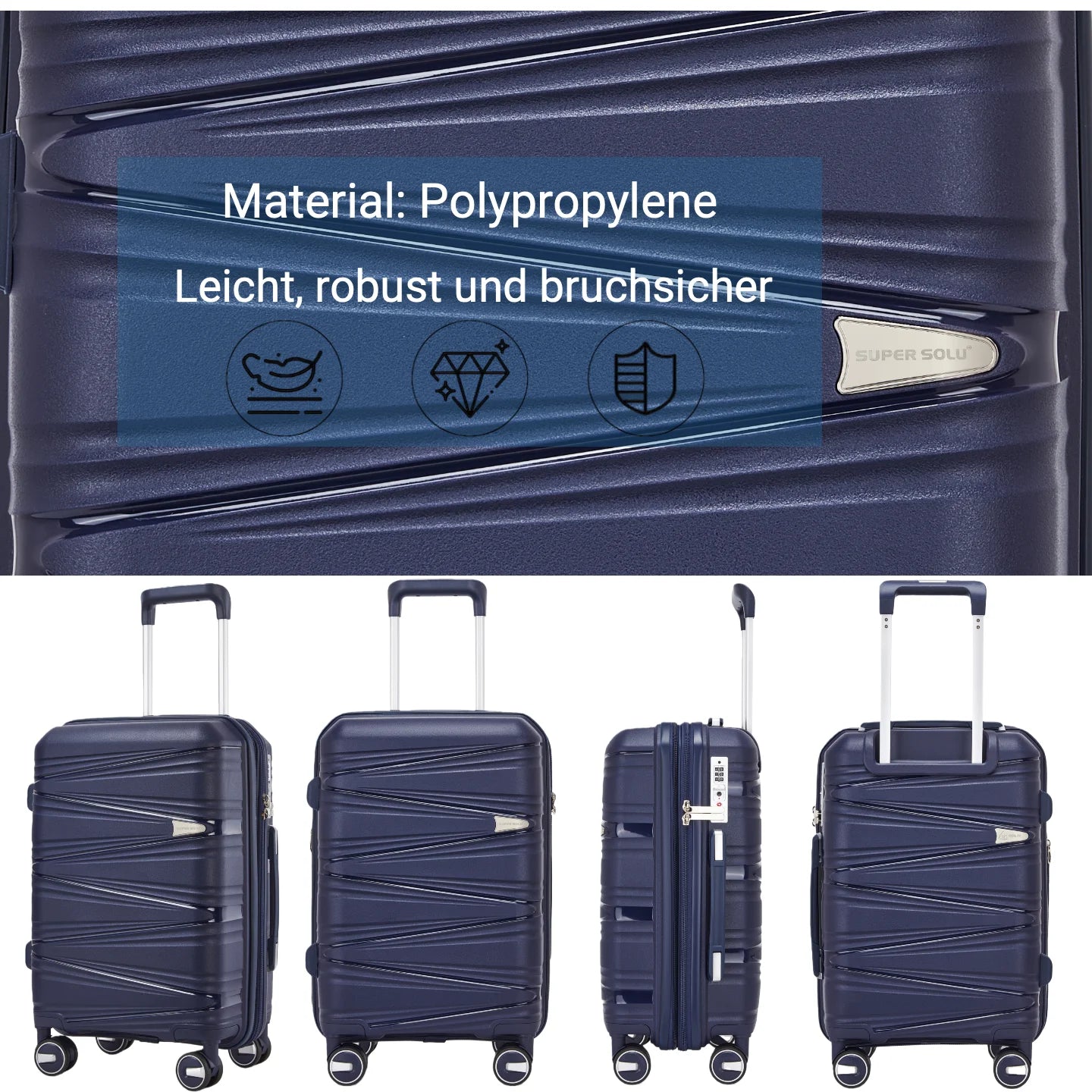 SUPER SOLU Berlin series: XL 28 inch/74 cm hard case expandable, PP easily weight suitcase with water-repellent zipper, TSA & 360 ° double roll premium check luggage 106L-shipping from DE