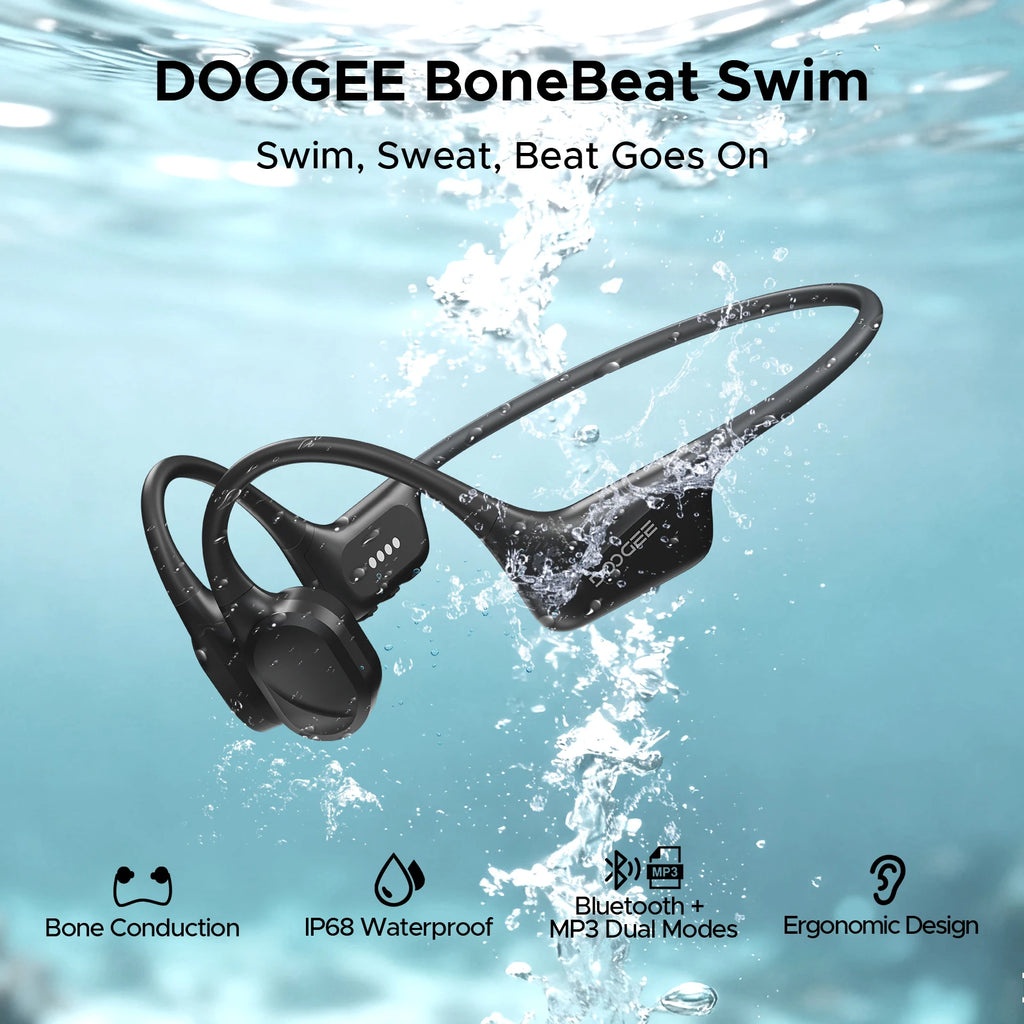 DOOGEE BoneBeat Swim Bone Conduction Headphones IP68 Waterproof Swimming Open Earphones Bluetooth 5.4 Wireless Headphone 7H Life