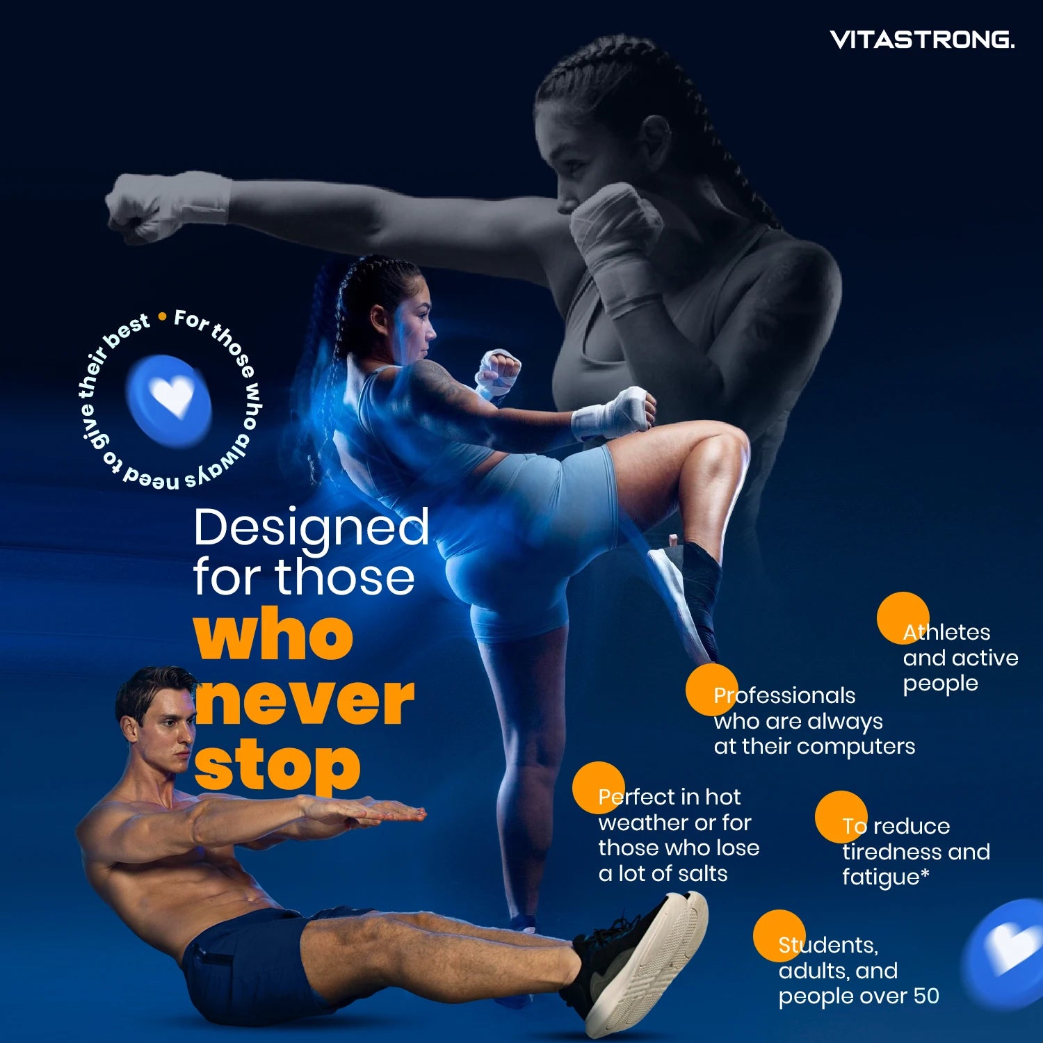 Vitastrong Magnesium & Potassium 10-in-1 Formula - 24 Sticks with Vitamin C and B-Vitamins, Orange Taste, Sucrose-free, GMO-free, Gluten-free
