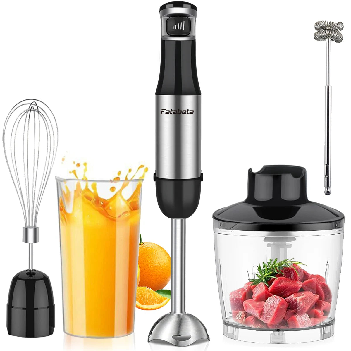 6 in 1 Handheld hand Immersion Blender - Stainless Steel Stick Blender with 5 Speed, Chopper, Whisk And Milk Frother Ürün ana görseli