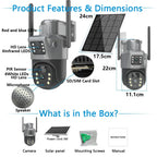 4K 8MP Dual Lens PTZ Solar Camera Dual screen PIR Human Tracking Outdoor WIFI Security CTV Surveillance IP Camera