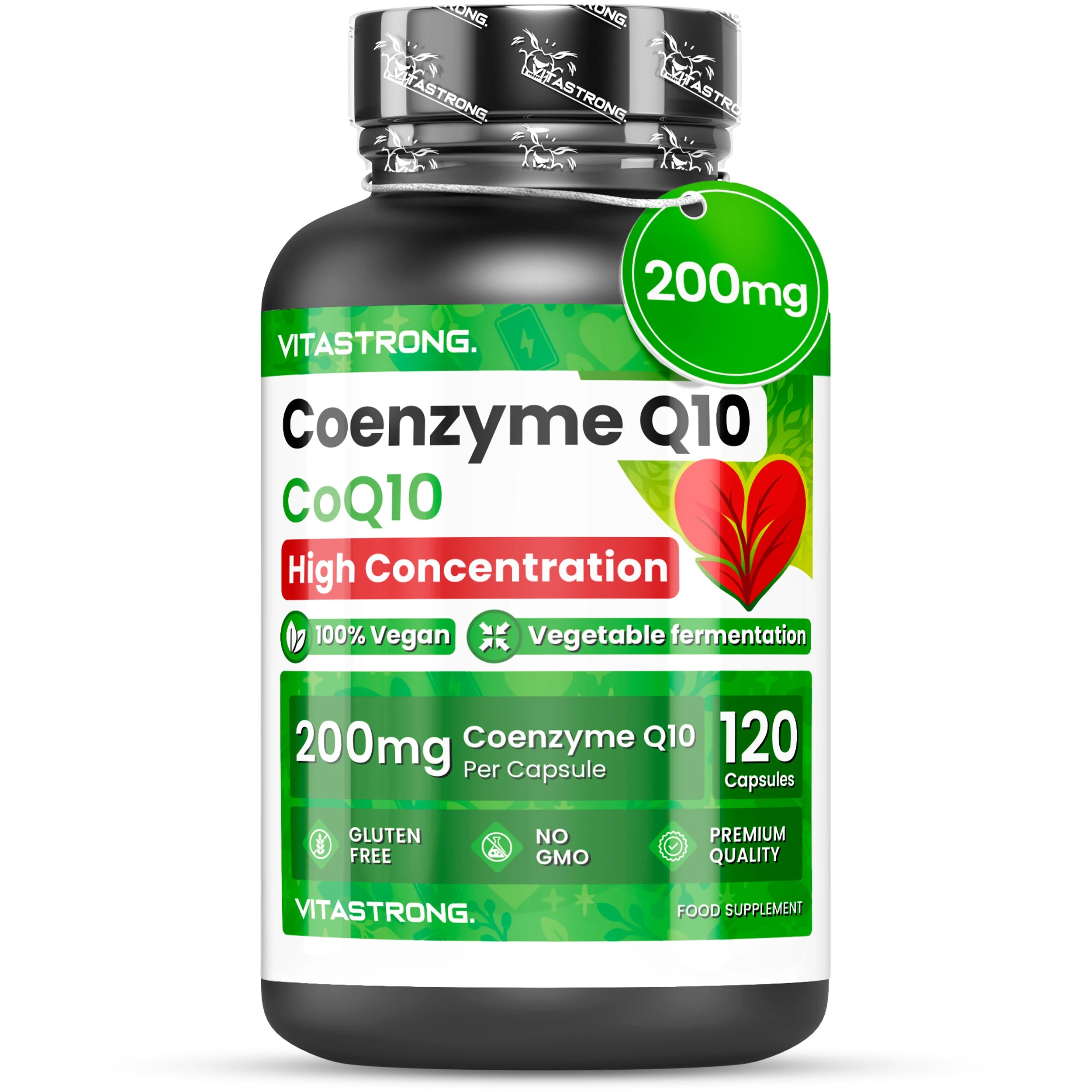 Coenzyme Q10 200mg High Dosage, 1 Capsule per Day for 4 Months, 120 Capsules CoQ10 200mg Each, Q10 Coenzyme Premium Quality, Gluten-or GMO-Free, Supplement Made in Italy Certified Ürün ana görseli