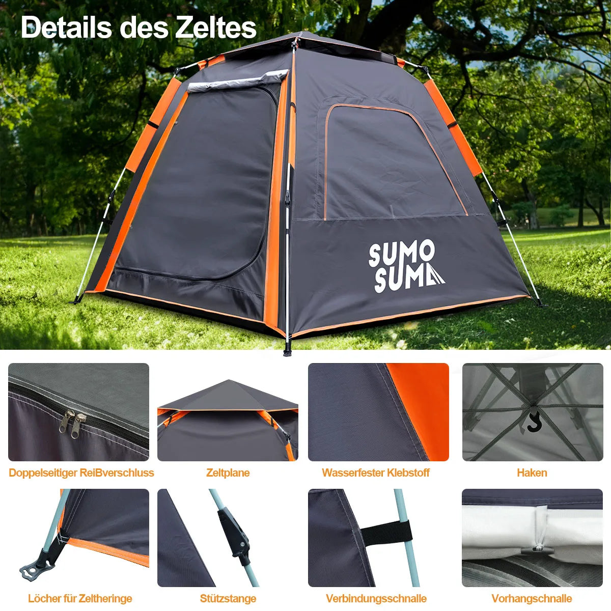 Instant Pop Up Camping Tent, Fully Automatic Tent, Outdoor Sunscreen Thickened Rainproof 3-4 Person Quick Open Camping Tent
