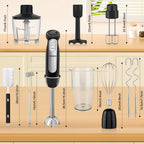 1500W 9-in-1 Immersion Hand Blender, 21 Speeds & Turbo, Includes Whisk, Chopper, Milk Frother & Masher for Blending, Pureeing