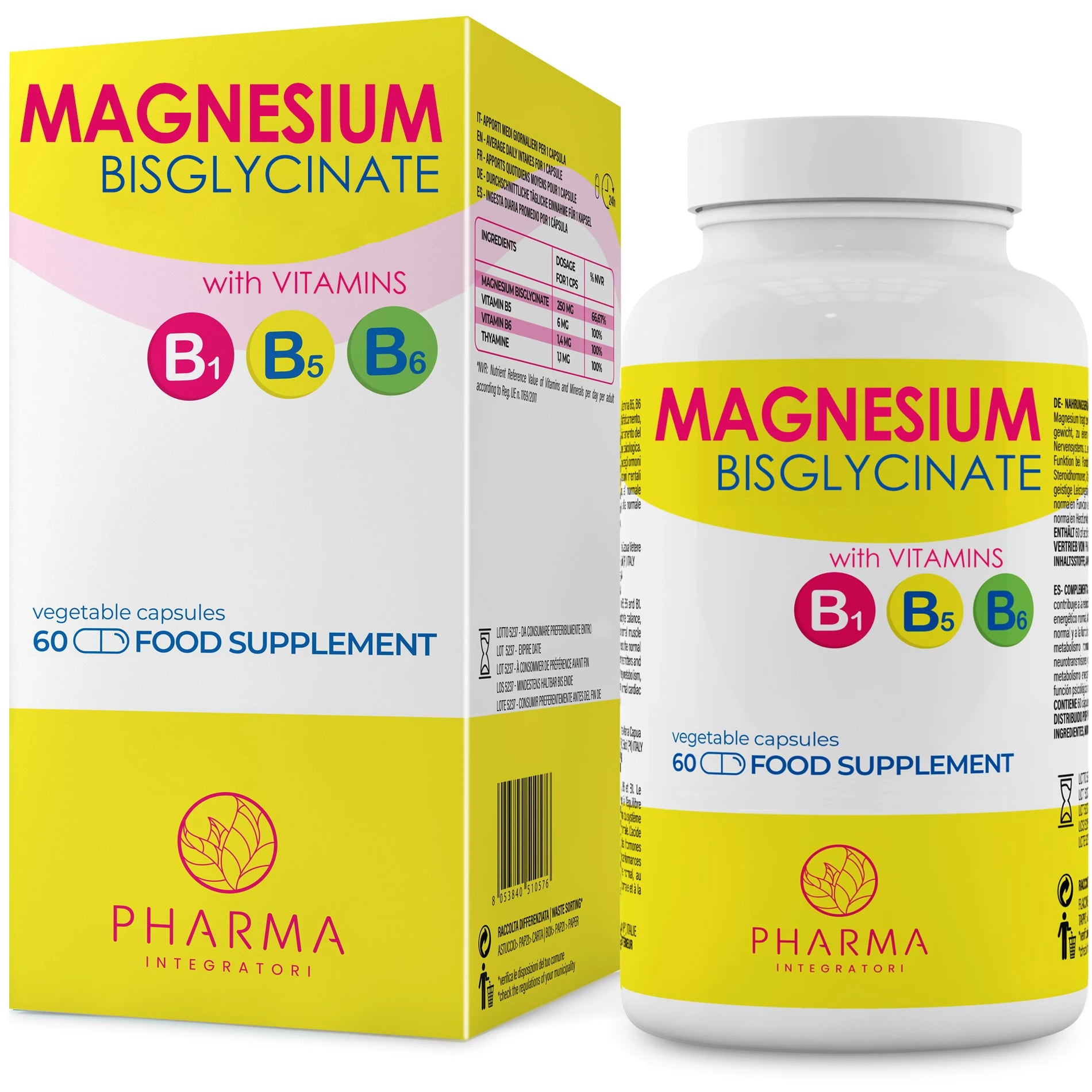 Magnesium Bisglycinate Capsules with Vitamin B6, Vitamin B1, Vitamin B5-Magnesium Pure Bisglycinate for Mental Tiredness-Magnesium Bisglycinate 250mg-Magnesium Bisglycinate Ürün ana görseli