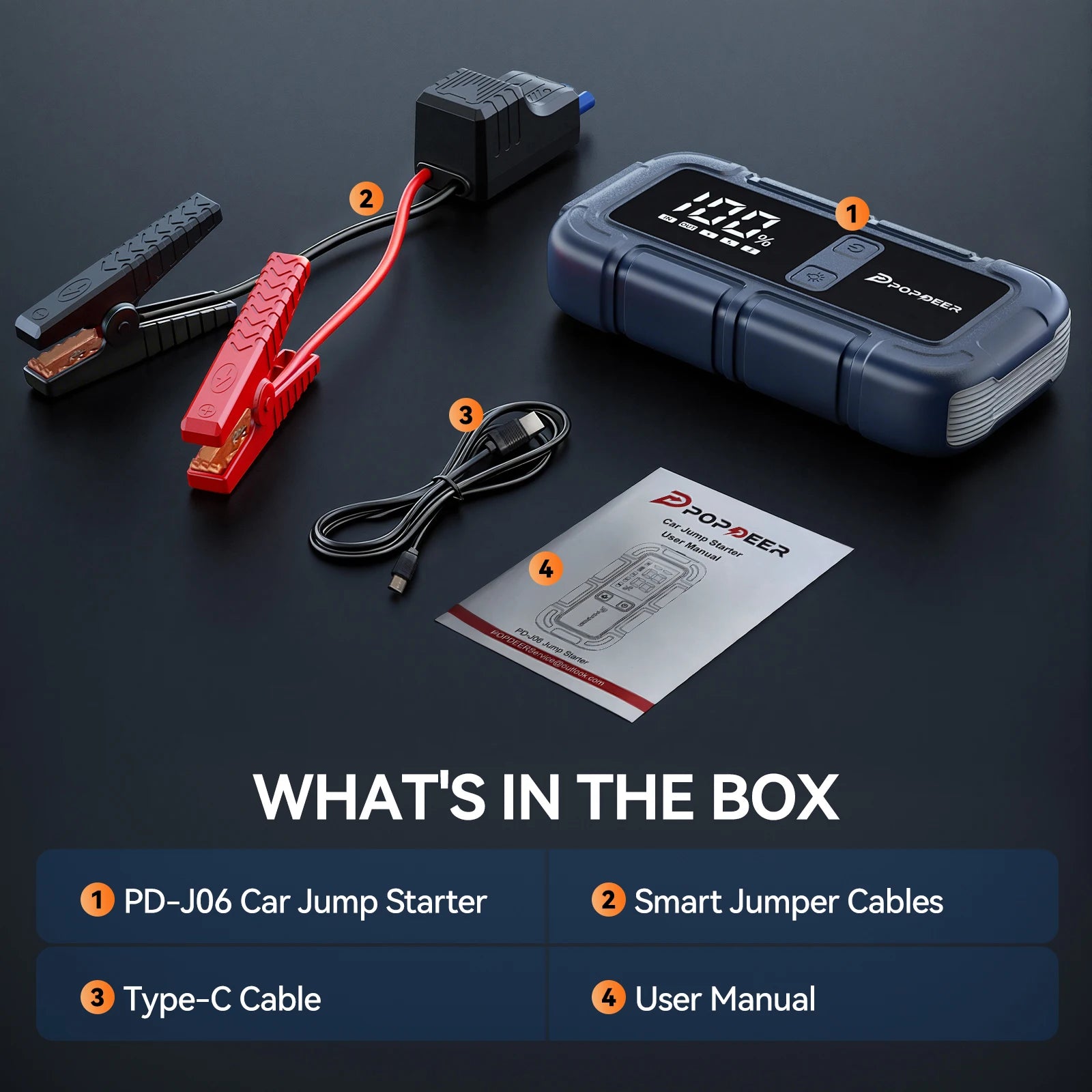 POPDEER PD-J06 4000A Jump Starter, 12V Car Battery Booster with LCD Display Dual USB for 10.0L Gas/8.0L Diesel Truck RV Boat