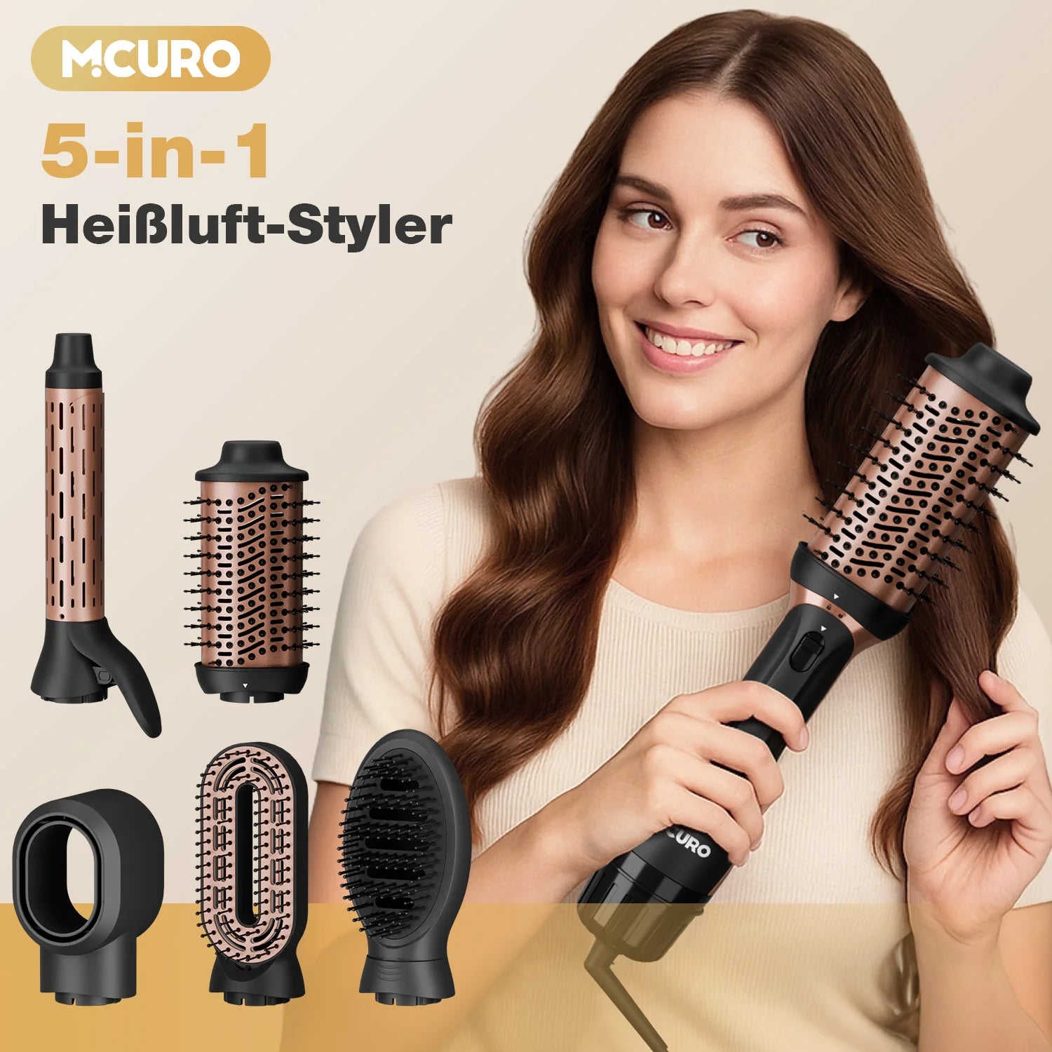 Professional 5-in-1 Hot Air Brush Set, Ionic Technology, 1200W Hair Dryer Styler Tool, 4 Heat Settings, 360° Swivel Cord Ürün ana görseli