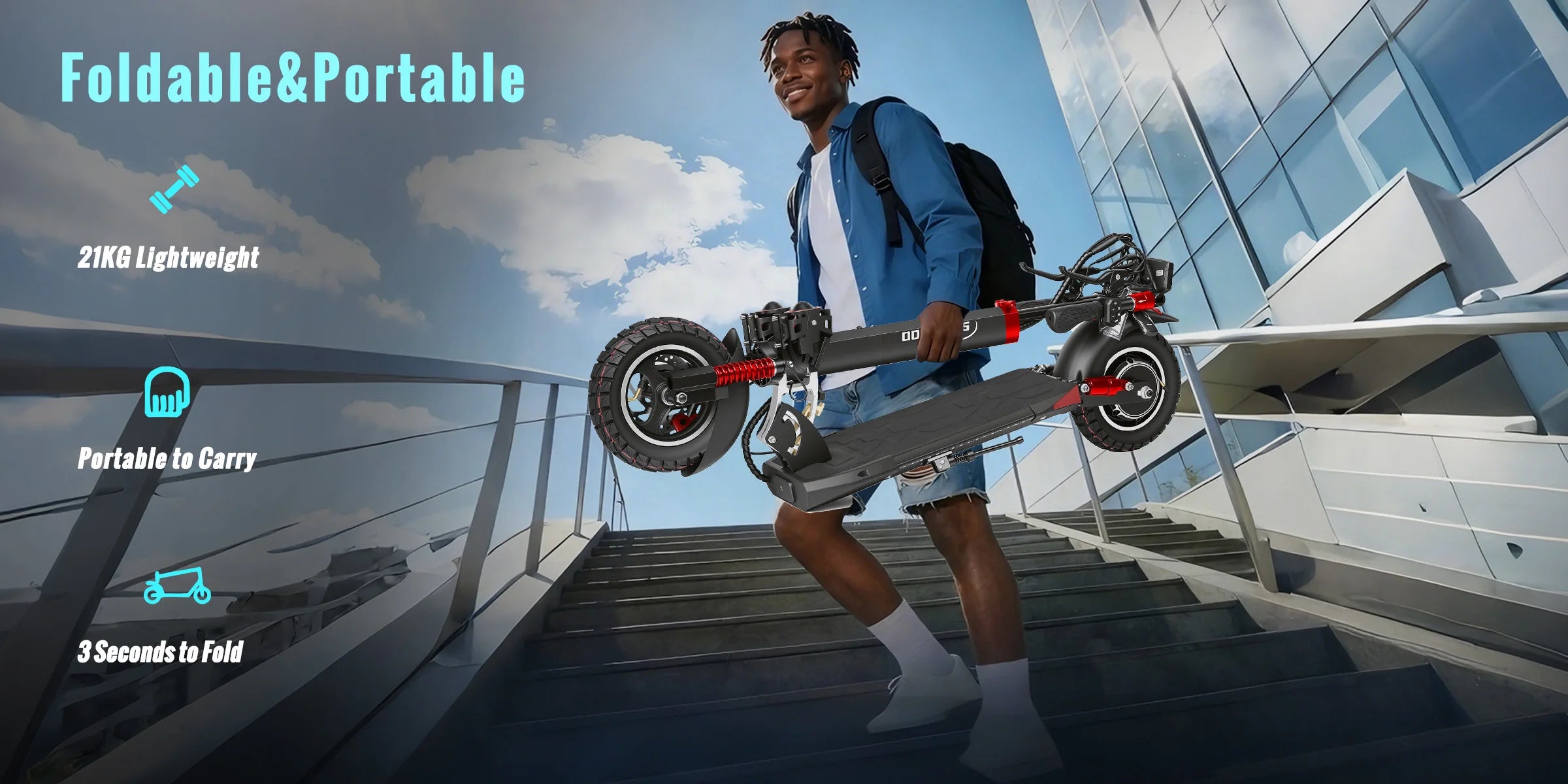 SUNNIGOO 800W Electric Scooter for Adults - 25km/h High Speed 45-55km Long Range 10" Off-Road Tires Folding Commuter E-Scooter