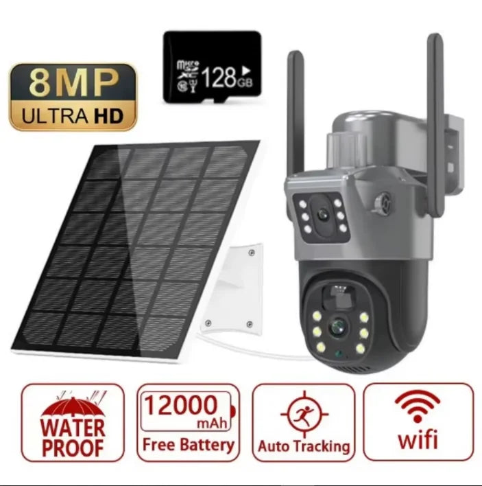 4K 8MP Dual Lens PTZ Solar Camera Dual screen PIR Human Tracking Outdoor WIFI Security CTV Surveillance IP Camera
