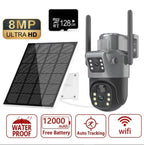 4K 8MP Dual Lens PTZ Solar Camera Dual screen PIR Human Tracking Outdoor WIFI Security CTV Surveillance IP Camera