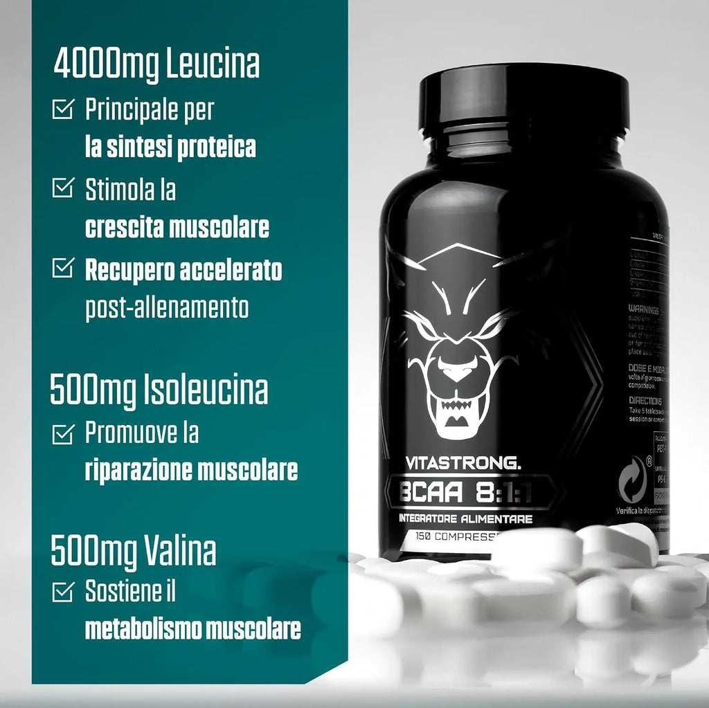 BCAA 8 1 1 Branched Amino Acids 5000mg with Vitamin B6, L Leucine, Isoleucine, Valine, Essential Amino Acids and Vitamins B6, Pre Workout, Intra Workout, Post Workout, 150 BCAA Tablets Vitastrong