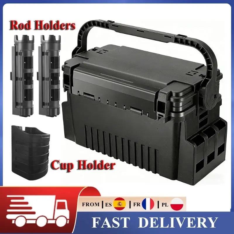 Double Layer Fishing Tackle Box Portable Waterproof Fishing Gear Storage Case with Adjustable Dividers, Rod Holders & Cup Holder Ürün ana görseli