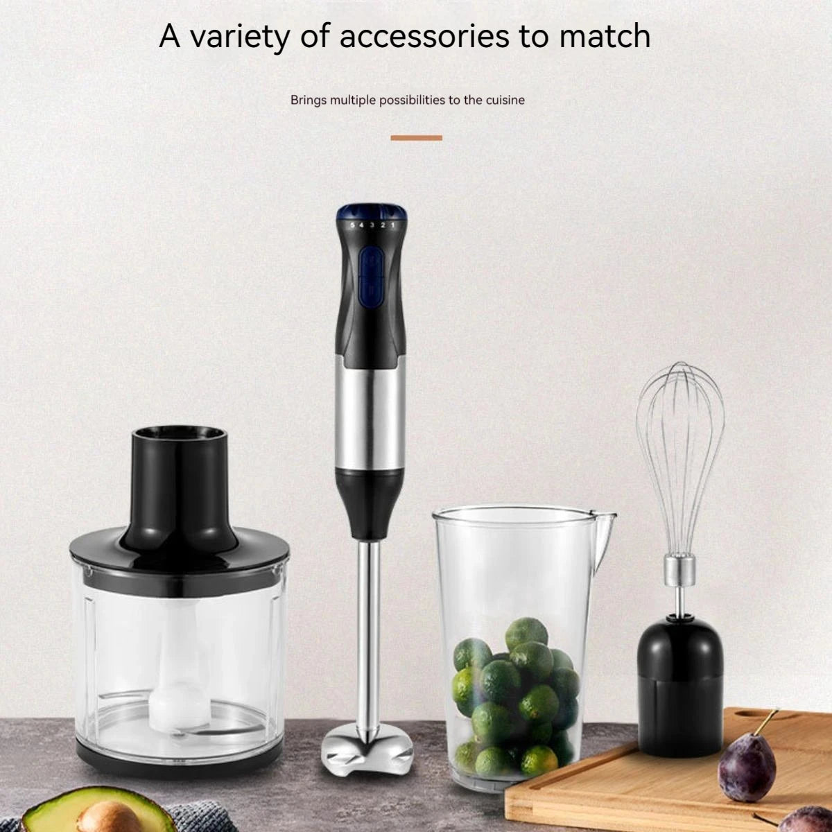 1000W High-Power 4-in-1 Handheld Kitchen Blender Multi-Function Stainless Steel Blender Vegetable and Meat Chopper Whisk and Egg Beater Smoothie and Milkshake Set Baby Food Maker Home Electric Blender, All-in-One Meat Grinder