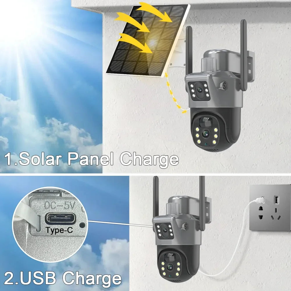4K 8MP Dual Lens PTZ Solar Camera Dual screen PIR Human Tracking Outdoor WIFI Security CTV Surveillance IP Camera