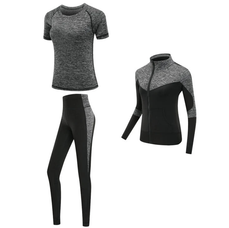 Quick dry women sportswear yoga set fitness gym yoga clothing suit sets coat+bra+t shirt+leggings 2019 workout running training