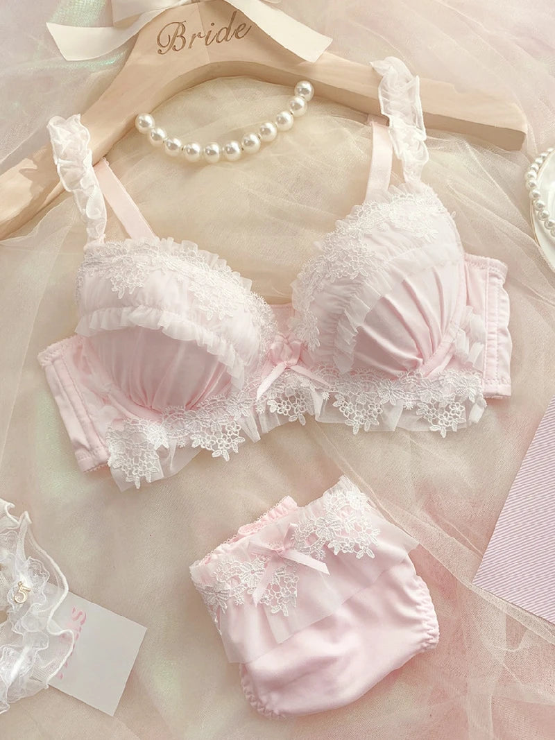 Steel ring push up bra set pure desire wind big cup girl underwear embroidery lace large size lingerie with panties set