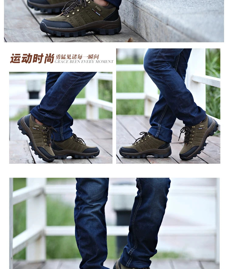 Hiking Shoes Non Slip Mountain Sneakers Winter Lace Up Retro Leather Shoe Sport Outdoor Trail Off-Road Trek Men Women Footwear