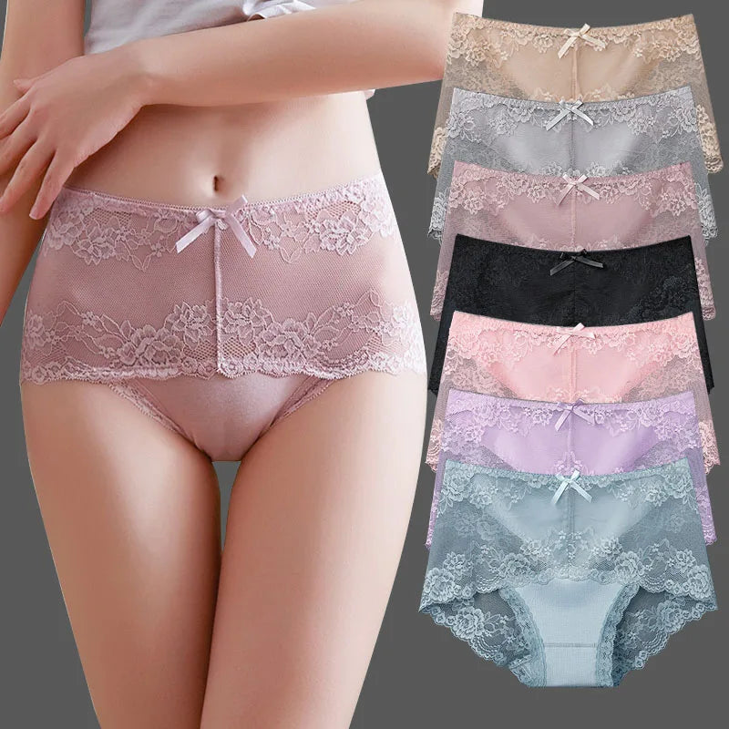 7Pcs Cotton Women's underwear lace transparent panties comfortable antibacterial plus size pants female sexy lingerie Secondary image