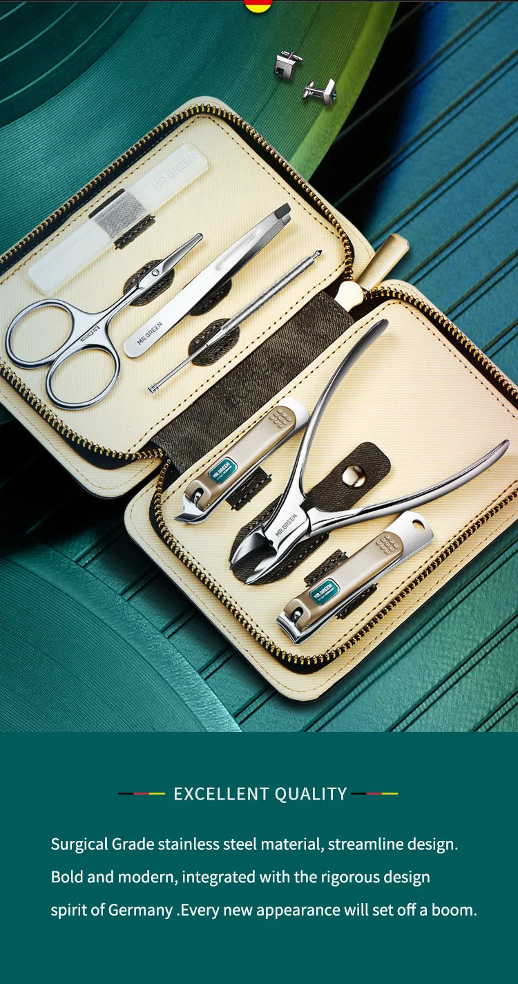 MR.GREEN Manicure Set Color Contrast sets Nail Clippers Cutter Tools Kits Stainless Steel Pedicure Travel Case for man woman