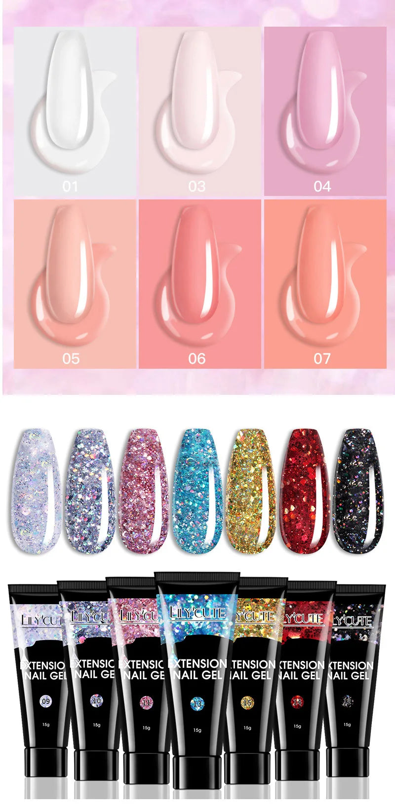 LILYCUTE 15ml Extension Gel Nail Polish Set Quick Nail Prolong With Extend Mold Nail Tips Acrylic Solution Manicure Tools Kit