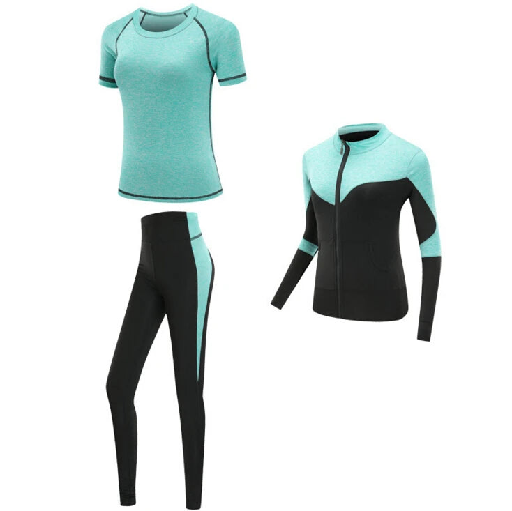Quick dry women sportswear yoga set fitness gym yoga clothing suit sets coat+bra+t shirt+leggings 2019 workout running training